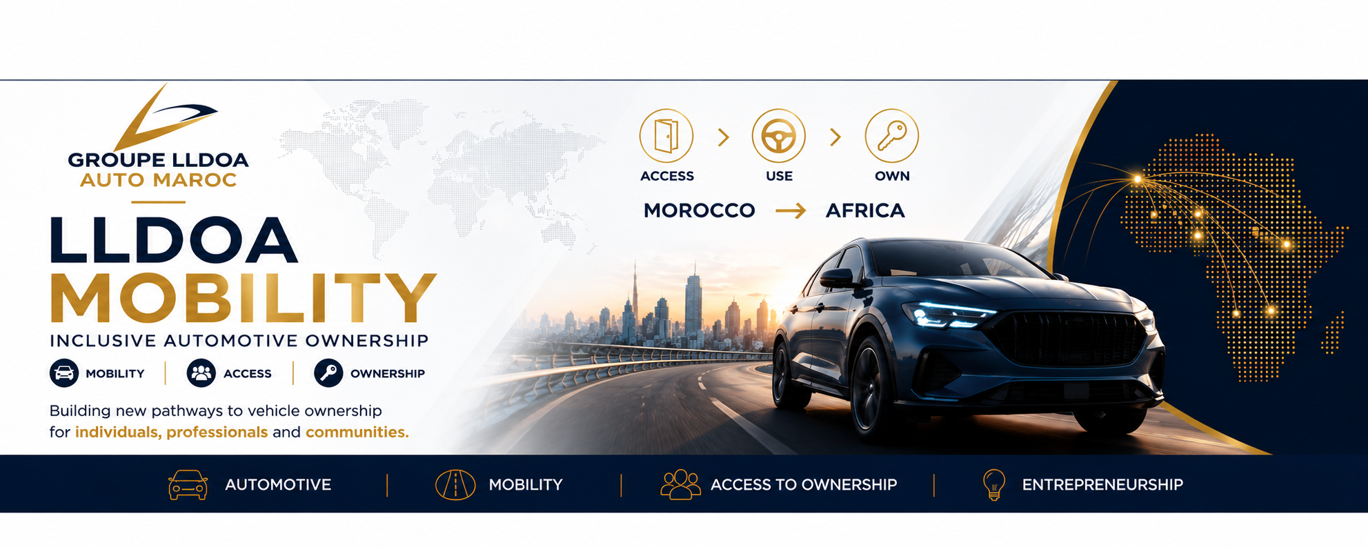 Bannière officielle LLDOA Mobility — Groupe LLDOA Auto Maroc